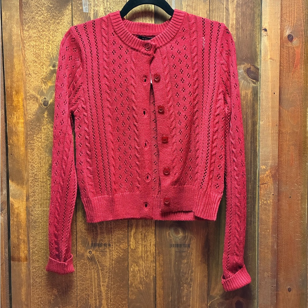 Women's Red Cable Knit Sweater